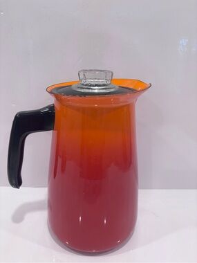 Vintage orange ombré enamel drip coffee pot w/removable filter insert 10-12 cup